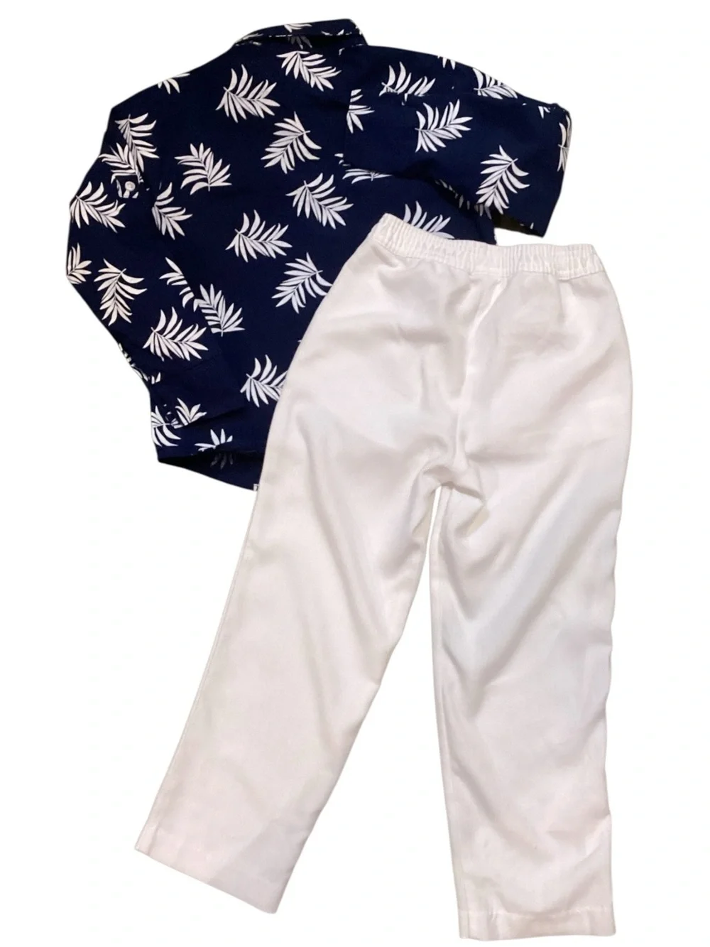 Tommy Hilfiger Boys Outfit Size 5 Palm Print Shirt White Pants Set Beach Wedding